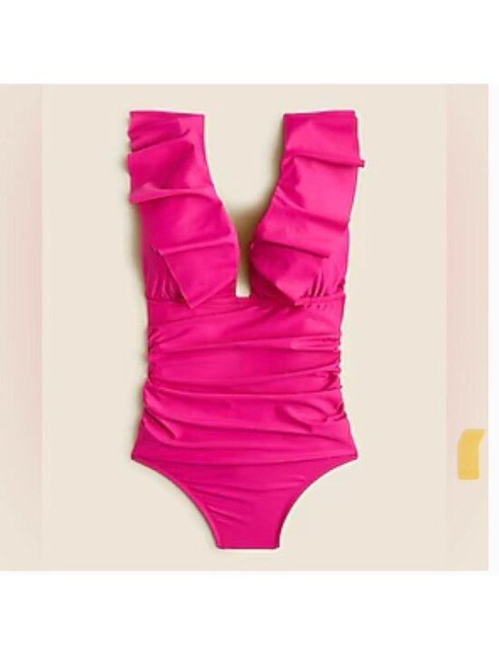 J. Crew Other - J. Crew Ruched Ruffle One-Piece Swimsuit Fuchsia Pink Vneck NEW Re-imagined 12
